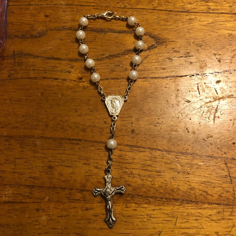 Wrist Rosary Bracelet - Beautiful Faux Pearl. Jerusalem. Holy Land.
